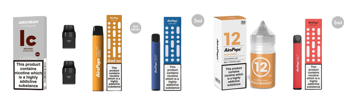 Beverage Flavour AirsPops AirPops Vapes | Smoke Organic Store | A Guide | Ice Cola, Ice Lemon Tea, Blueberry Sangria, Peach Whiskey, Apple Cola