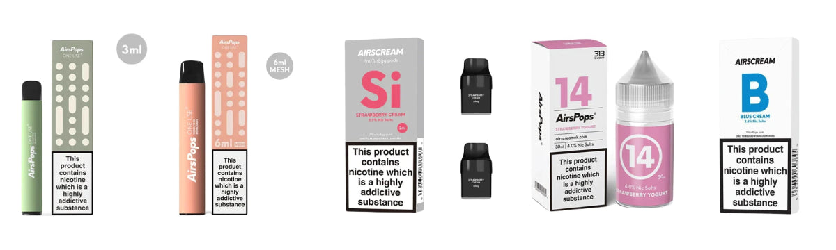 Dessert Flavour AirsPops AirPops Vapes | Smoke Organic Store | A Guide | Silver Toba, Rose Lychee, Strawberry Cream, Strawberry Yoghurt, Blue Cream