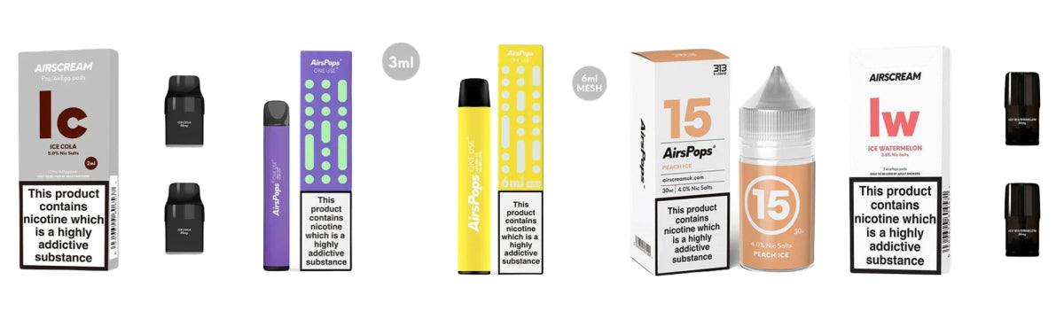 Menthol Flavour AirsPops AirPops Vapes | Smoke Organic Store | A Guide | Ice Cola, Freezy Grape, Banana Ice, Peach Ice, Ice Watermelon