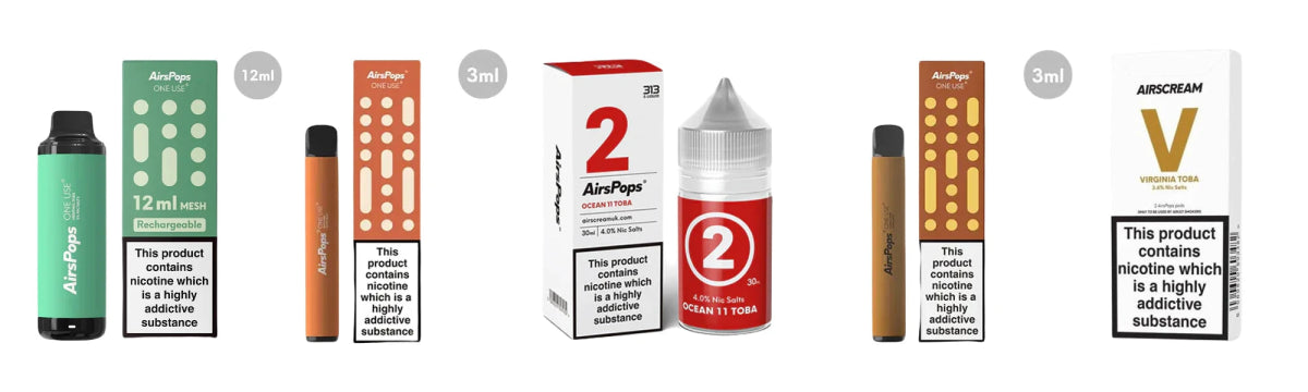 Tobacco Flavour AirsPops AirPops Vapes | Smoke Organic Store | A Guide | Menthol Toba, West Toba, Ocean 11 Toba, Classic Toba, Virginia Toba