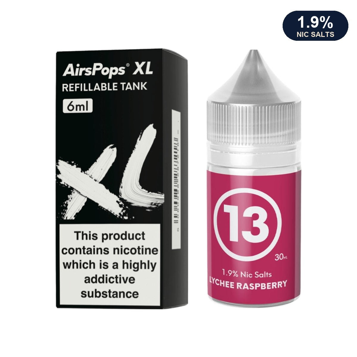 AirsPops XL refillable pod 6ml with 313 Lychee Raspberry 1.9% e-liquid