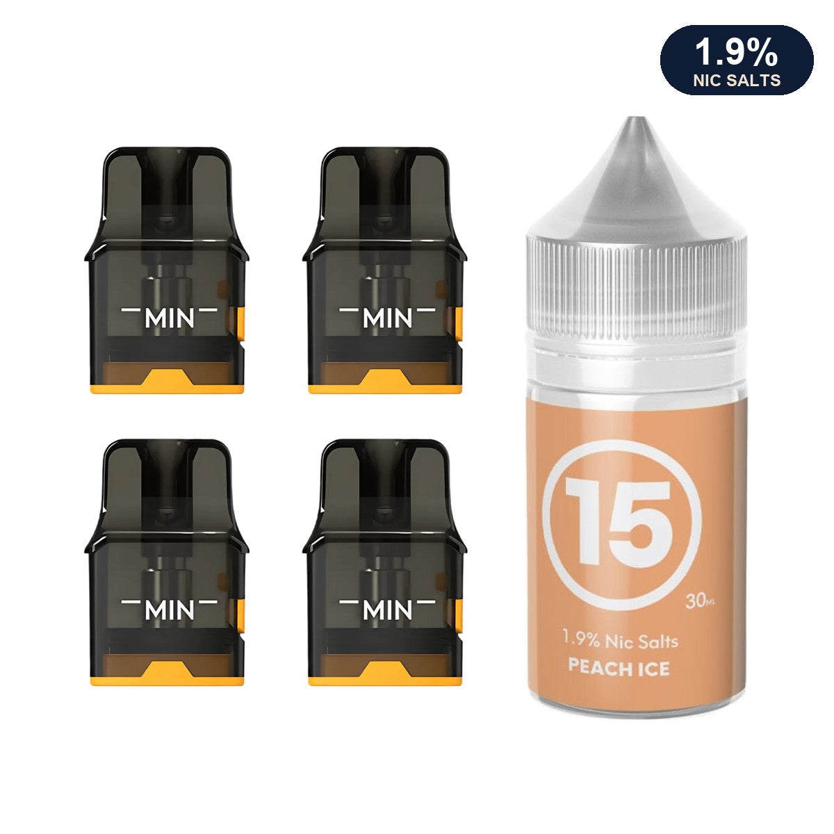 Four AirsPops Pro II / Pro LITE refillable pods with 313 Peach Ice 1.9% e-liquid