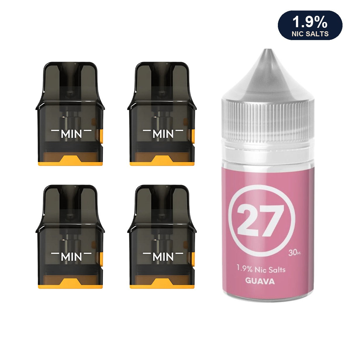 Four AirsPops Pro II / Pro LITE refillable pods with 313 Guava 1.9% e-liquid