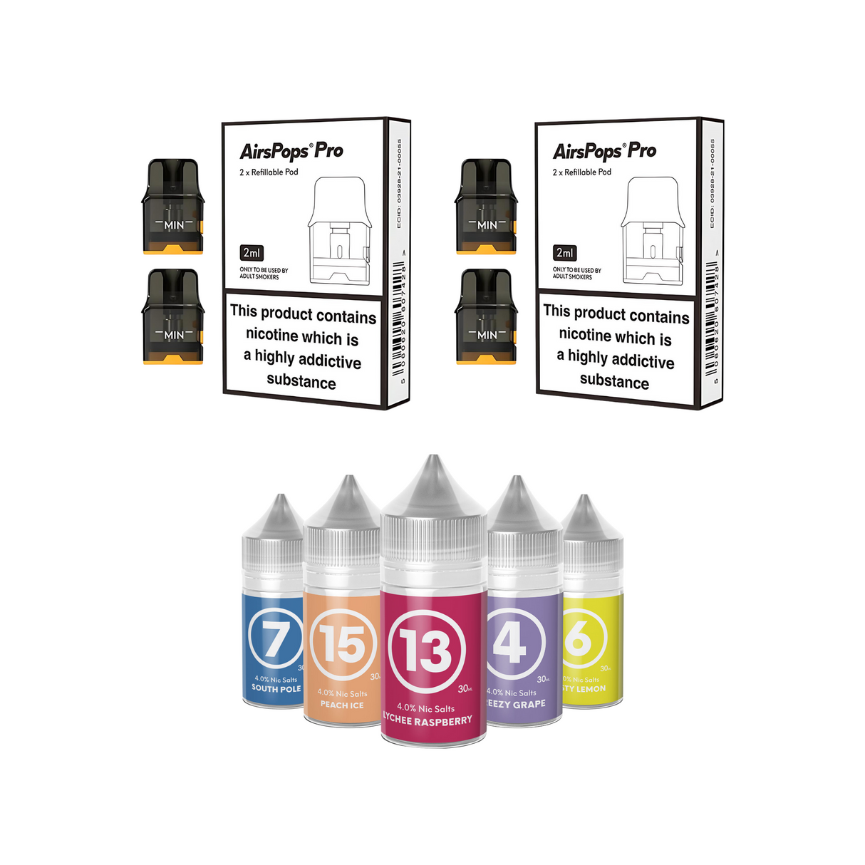 Airscream Pro II / LITE Refillable Pods & 313 AirsPops E-Liquid Bundle