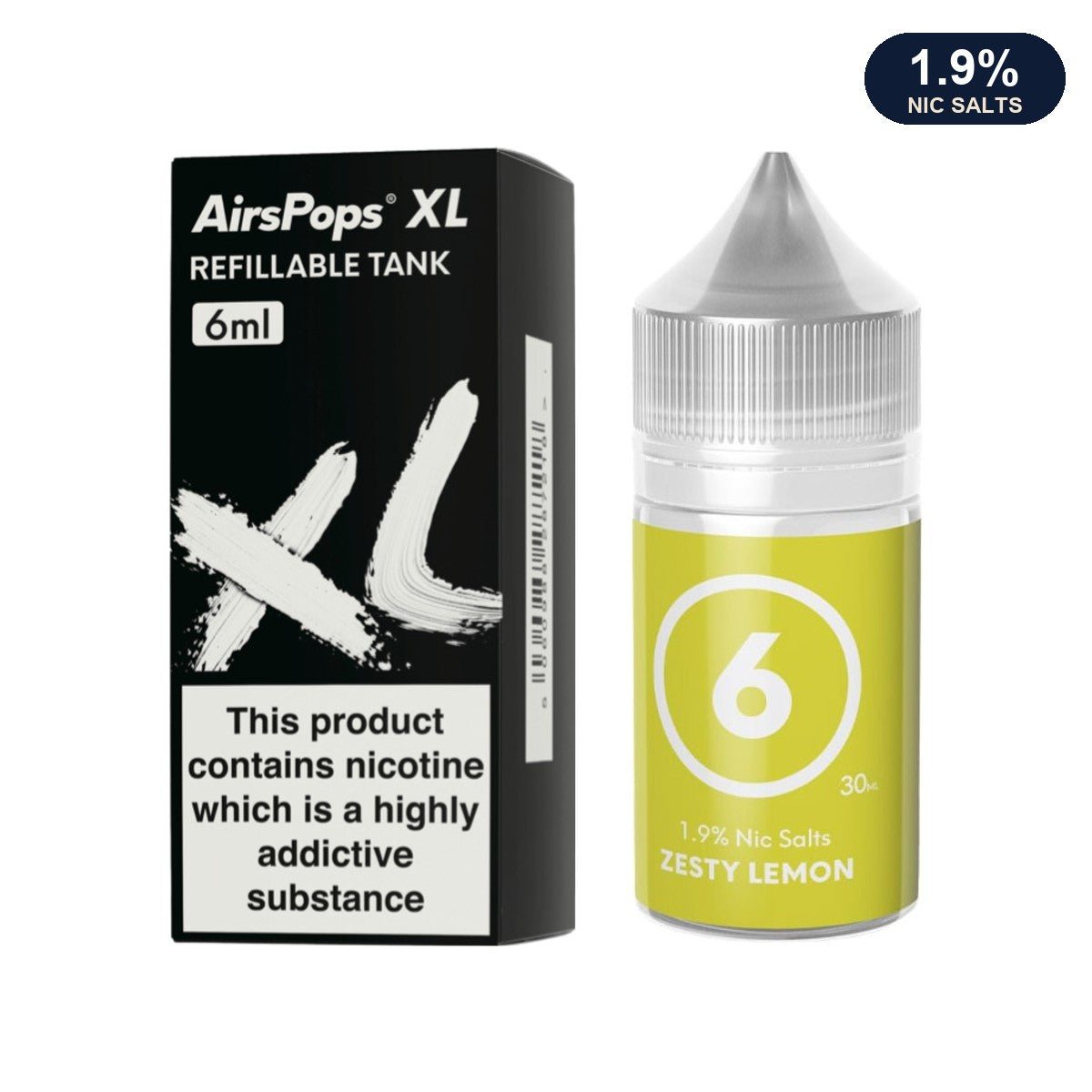 AirsPops XL refillable pod 6ml with 313 Zesty Lemon 1.9% e-liquid