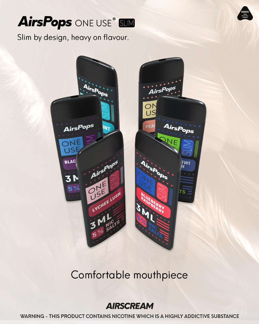 AirsPops ONE USE Slim 3ml disposable vapes in six flavours