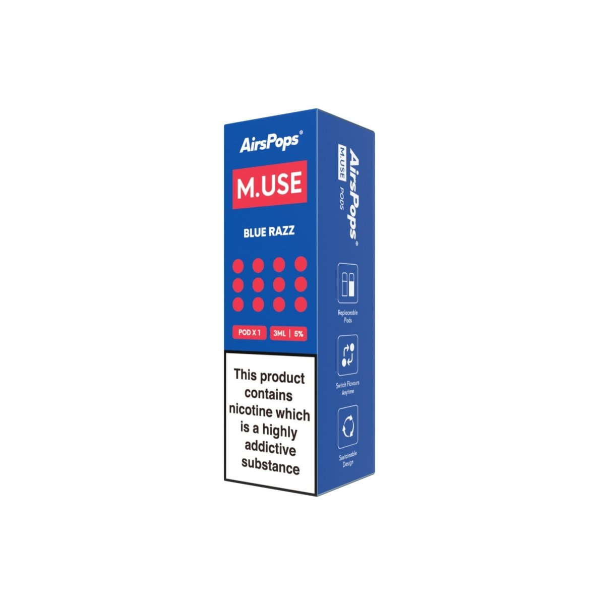 Blue Razz AirsPops M.USE Prefilled Pods 3ml - 5% | Airscream AirsPops | Shop Buy Online | Cape Town, Joburg, Durban, South Africa
