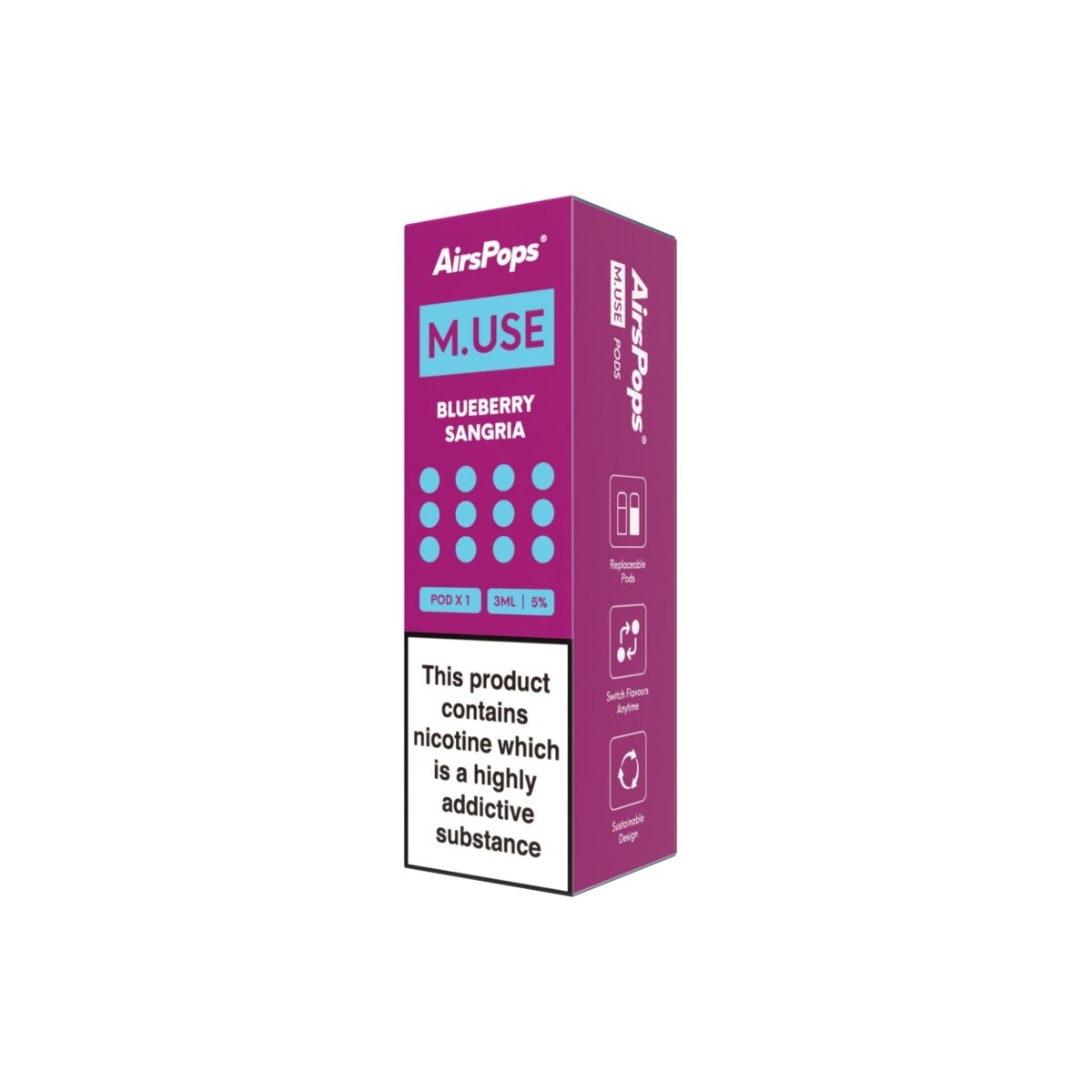 Blueberry Sangria AirsPops M.USE Prefilled Pods 3ml - 5% | Airscream AirsPops | Shop Buy Online | Cape Town, Joburg, Durban, South Africa