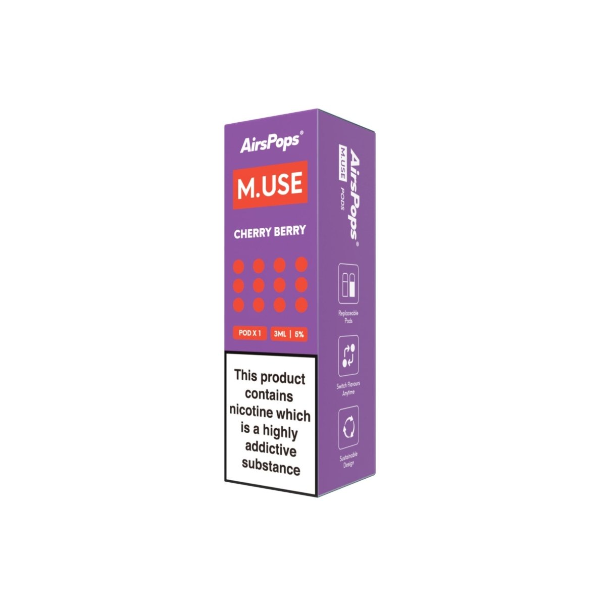 Cherry Berry AirsPops M.USE Prefilled Pods 3ml - 5% | Airscream AirsPops | Shop Buy Online | Cape Town, Joburg, Durban, South Africa