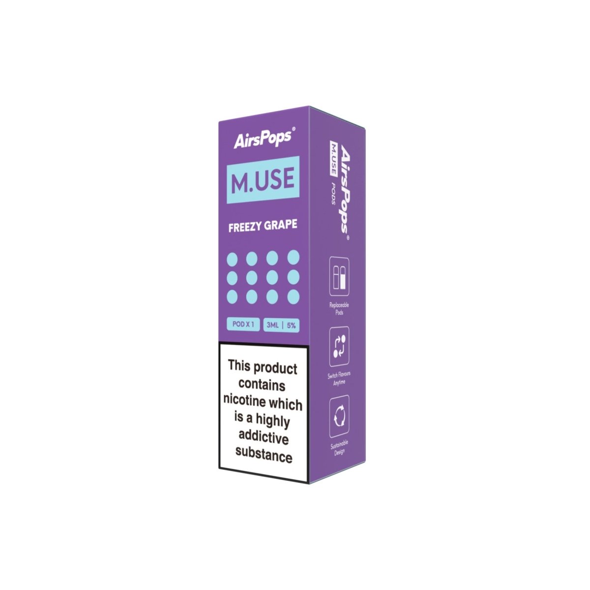 Freezy Grape AirsPops M.USE Prefilled Pods 3ml - 5% | Airscream AirsPops | Shop Buy Online | Cape Town, Joburg, Durban, South Africa