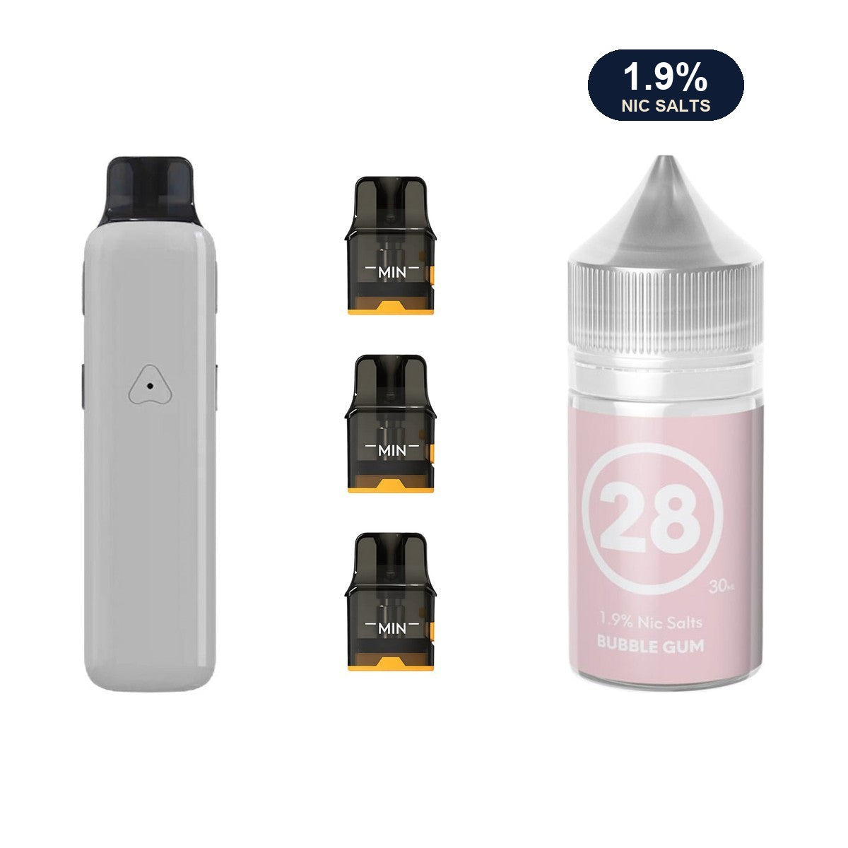 AirsPops Pro II bundle: Glossy Grey device, refillable pods and 313 Bubblegum 1.9% e-liquid