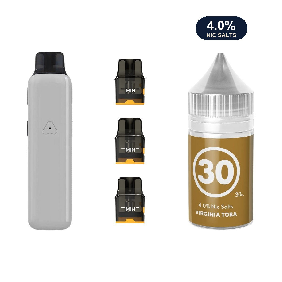 AirsPops Pro II bundle: Glossy Grey device, refillable pods and 313 Virginia Toba e-liquid