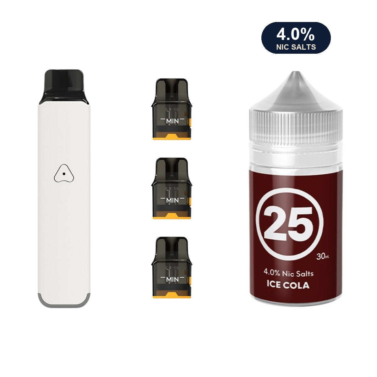 Ivory White AirsPops Pro LITE device, three refillable pods and 313 #25 Ice Cola e-liquid