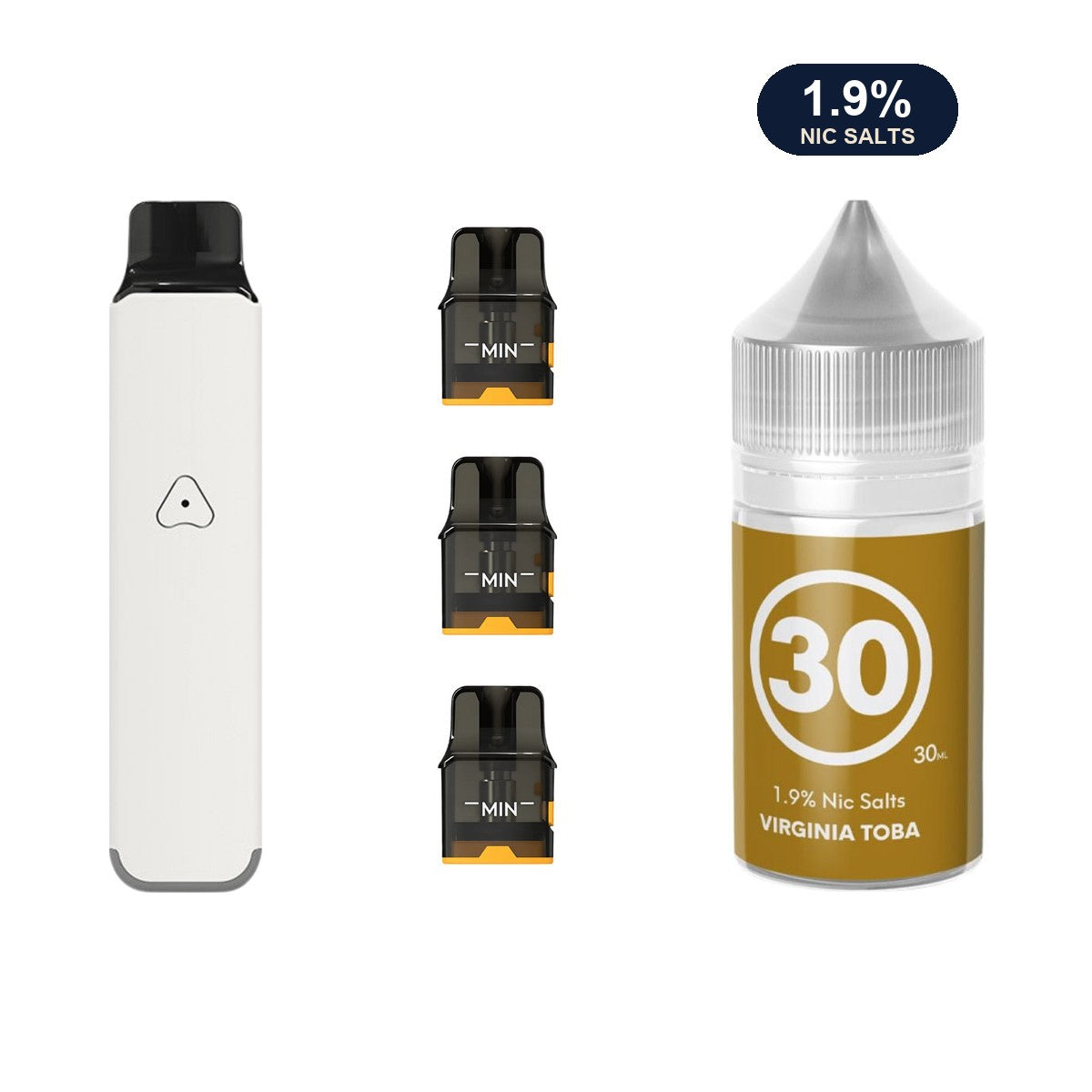 AirsPops Pro LITE bundle: Ivory White device, refillable pods and 313 Virginia Toba 1.9% e-liquid