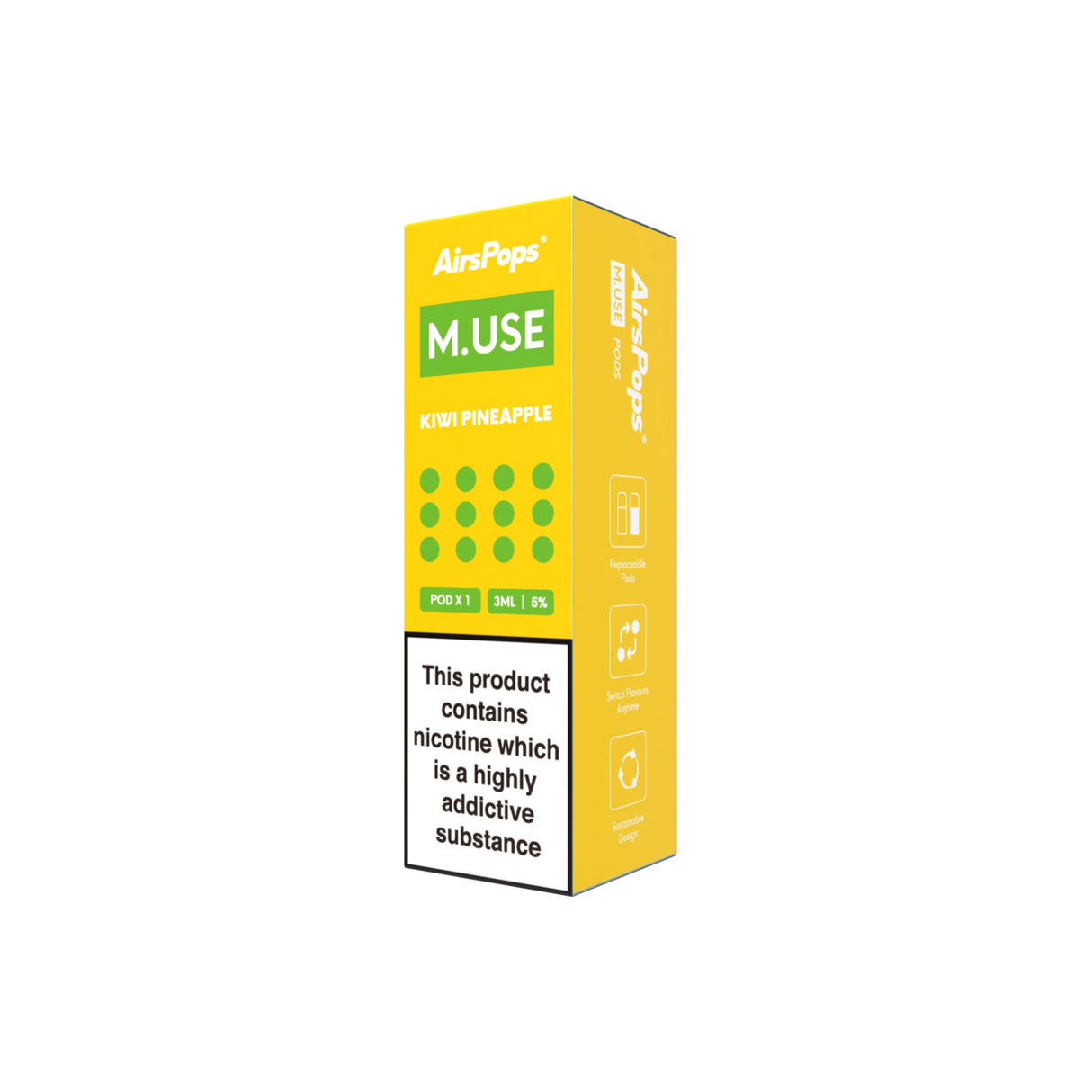 Kiwi Pineapple AirsPops M.USE Prefilled Pods 3ml - 5% | Airscream AirsPops | Shop Buy Online | Cape Town, Joburg, Durban, South Africa