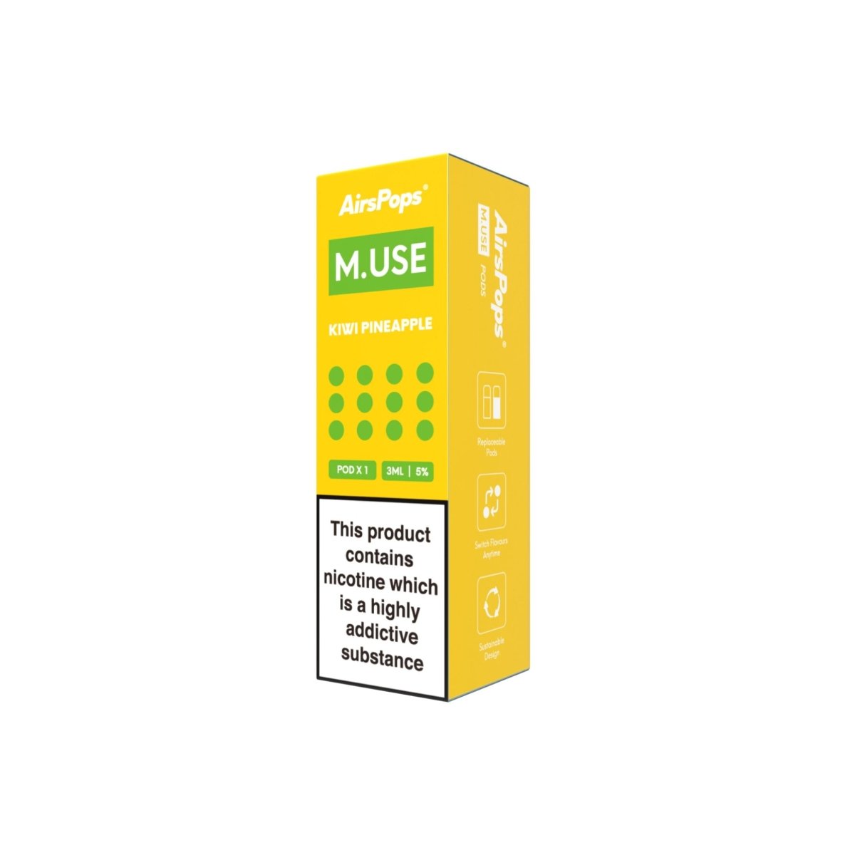 Kiwi Pineapple AirsPops M.USE Prefilled Pods 3ml - 5% | Airscream AirsPops | Shop Buy Online | Cape Town, Joburg, Durban, South Africa