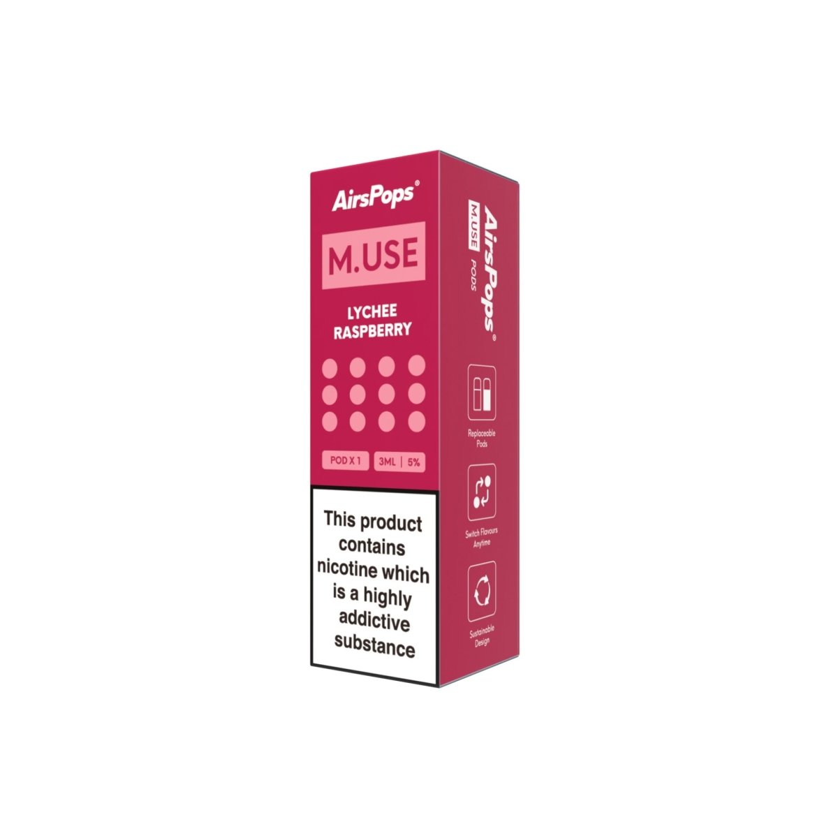 Lychee Raspberry AirsPops M.USE Prefilled Pods 3ml - 5% | Airscream AirsPops | Shop Buy Online | Cape Town, Joburg, Durban, South Africa