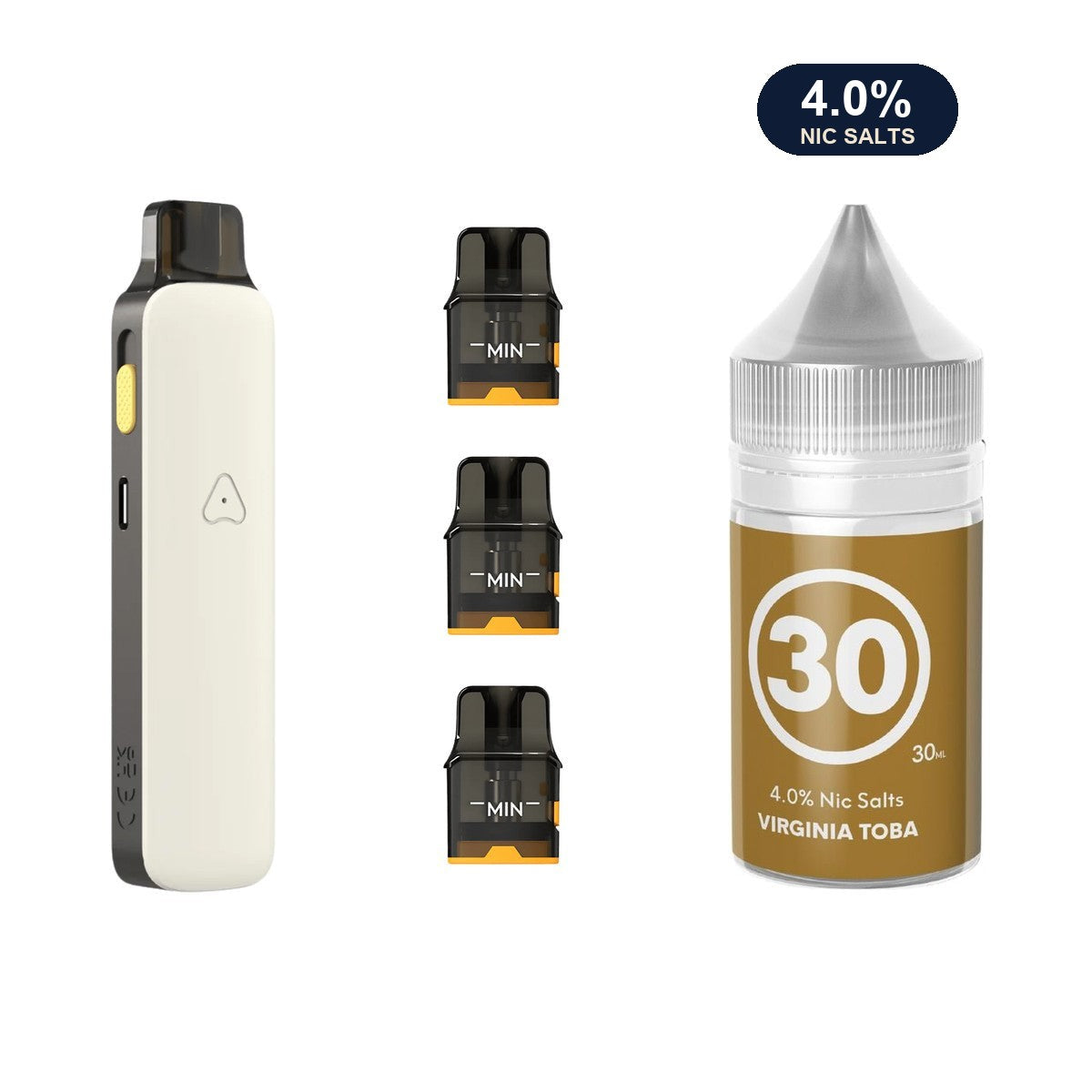 AirsPops Pro II bundle: Matte White device, refillable pods and 313 Virginia Toba e-liquid