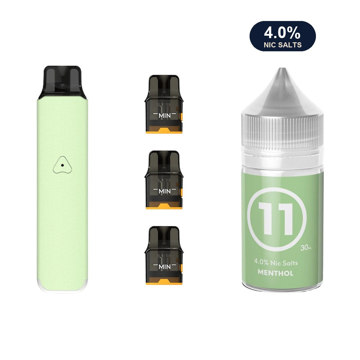 Mint Green AirsPops Pro LITE device, three refillable pods and 313 #11 Menthol e-liquid
