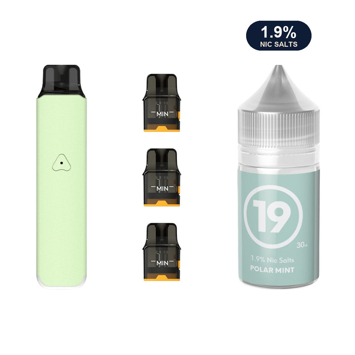 AirsPops Pro LITE bundle: Mint Green device, refillable pods and 313 Polar Mint 1.9% e-liquid