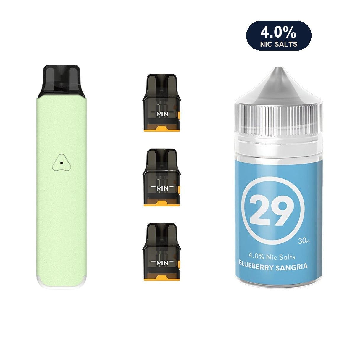 Mint Green AirsPops Pro LITE device, three refillable pods and 313 #29 Blueberry Sangria e-liquid