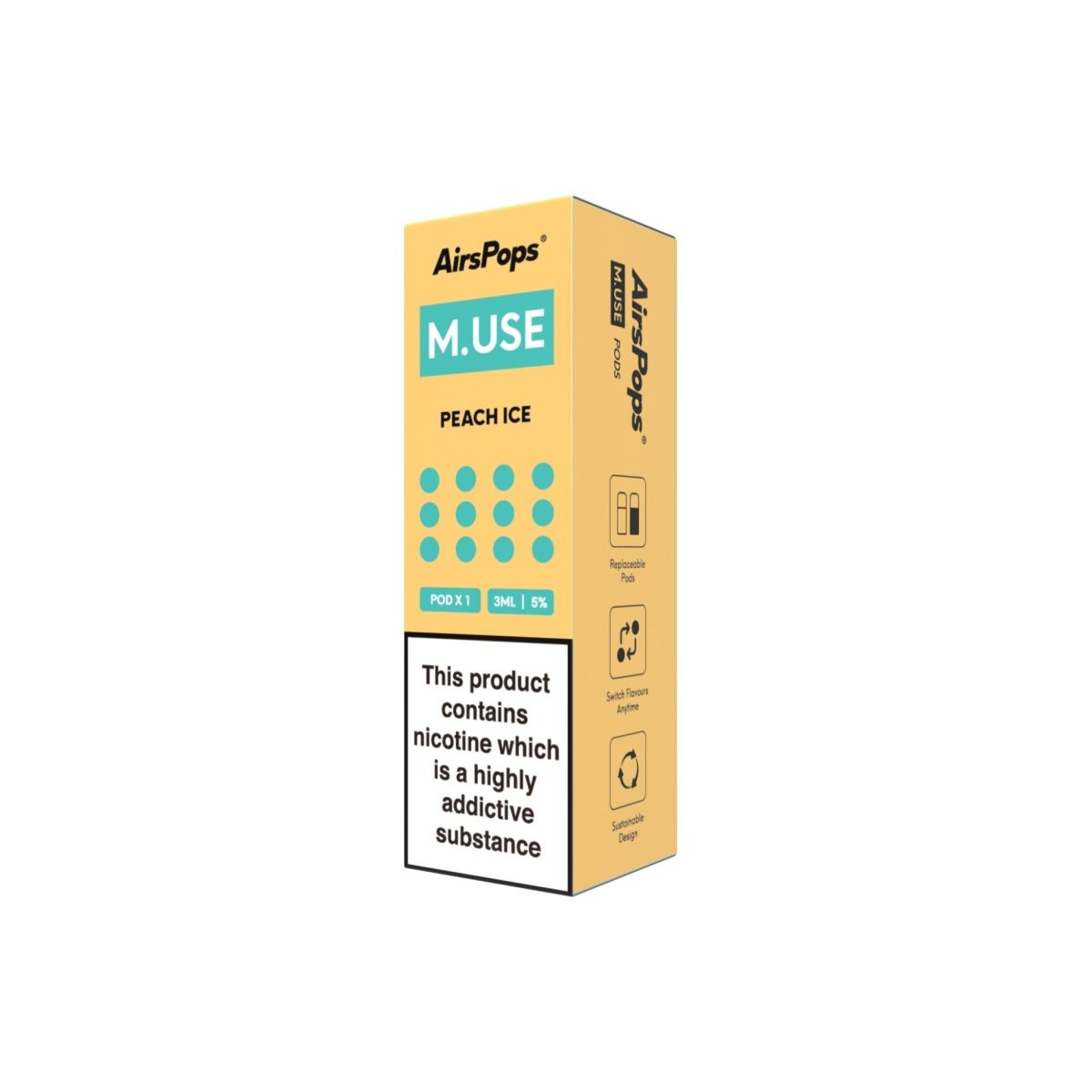 Peach Ice AirsPops M.USE Prefilled Pods 3ml - 5% | Airscream AirsPops | Shop Buy Online | Cape Town, Joburg, Durban, South Africa