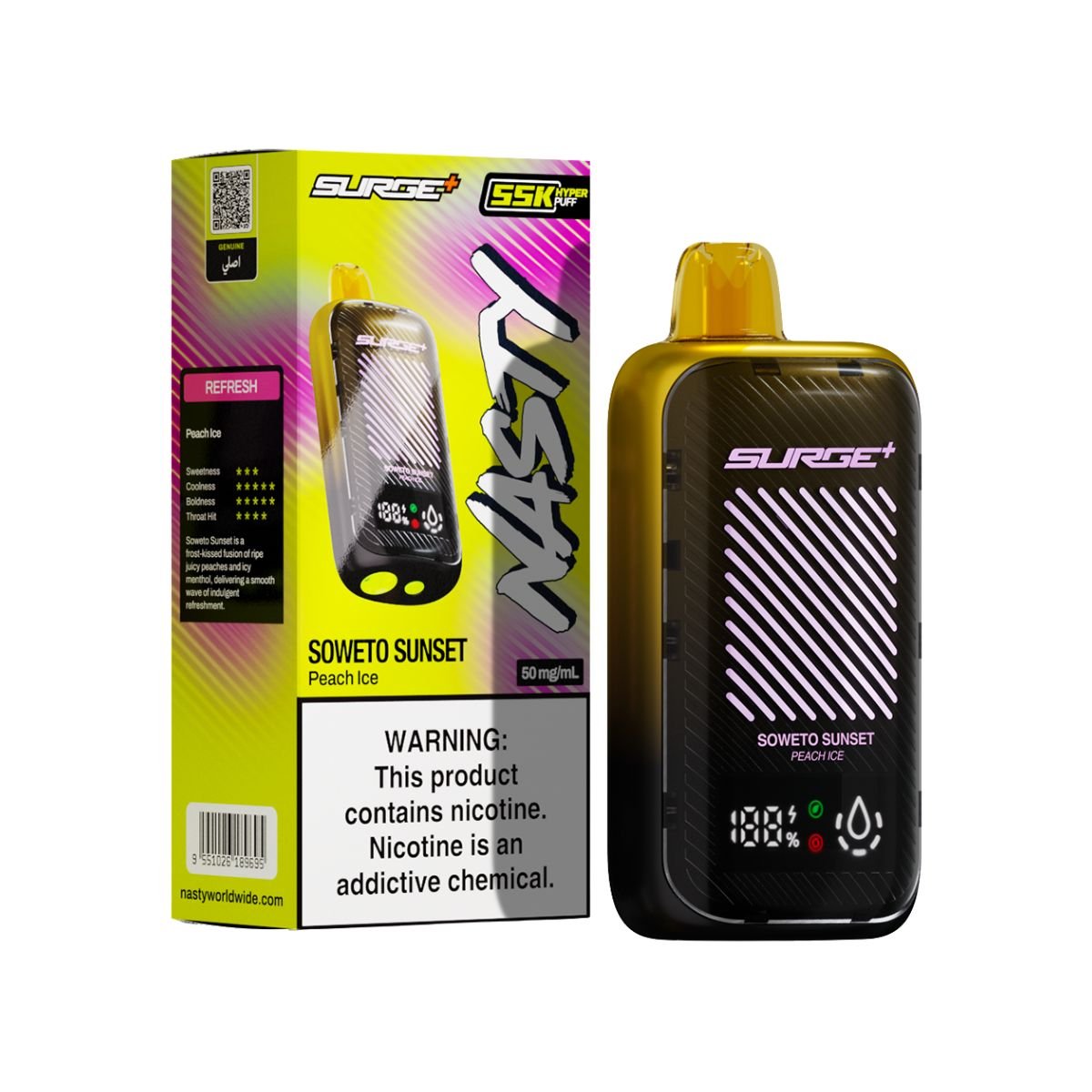 Peach Ice Nasty Bar Surge 55k Disposable Vape - 5% | NASTY | Shop Buy Online | Cape Town, Joburg, Durban, South Africa