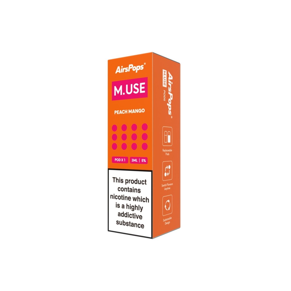 Peach Mango AirsPops M.USE Prefilled Pods 3ml - 5% | Airscream AirsPops | Shop Buy Online | Cape Town, Joburg, Durban, South Africa