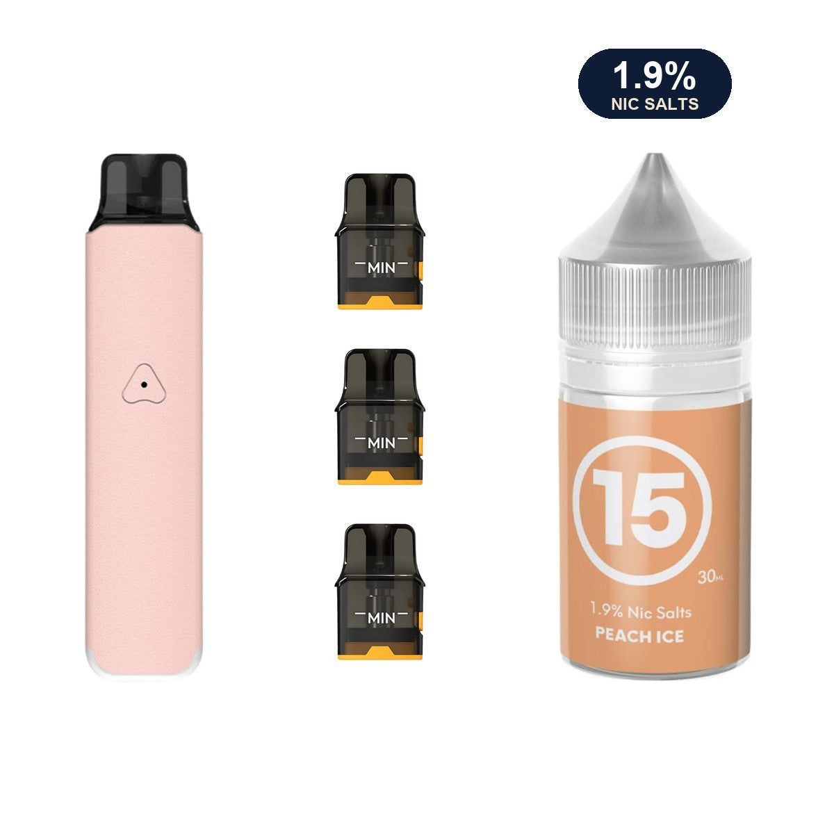 AirsPops Pro LITE bundle: Rosy Pink device, refillable pods and 313 Peach Ice 1.9% e-liquid