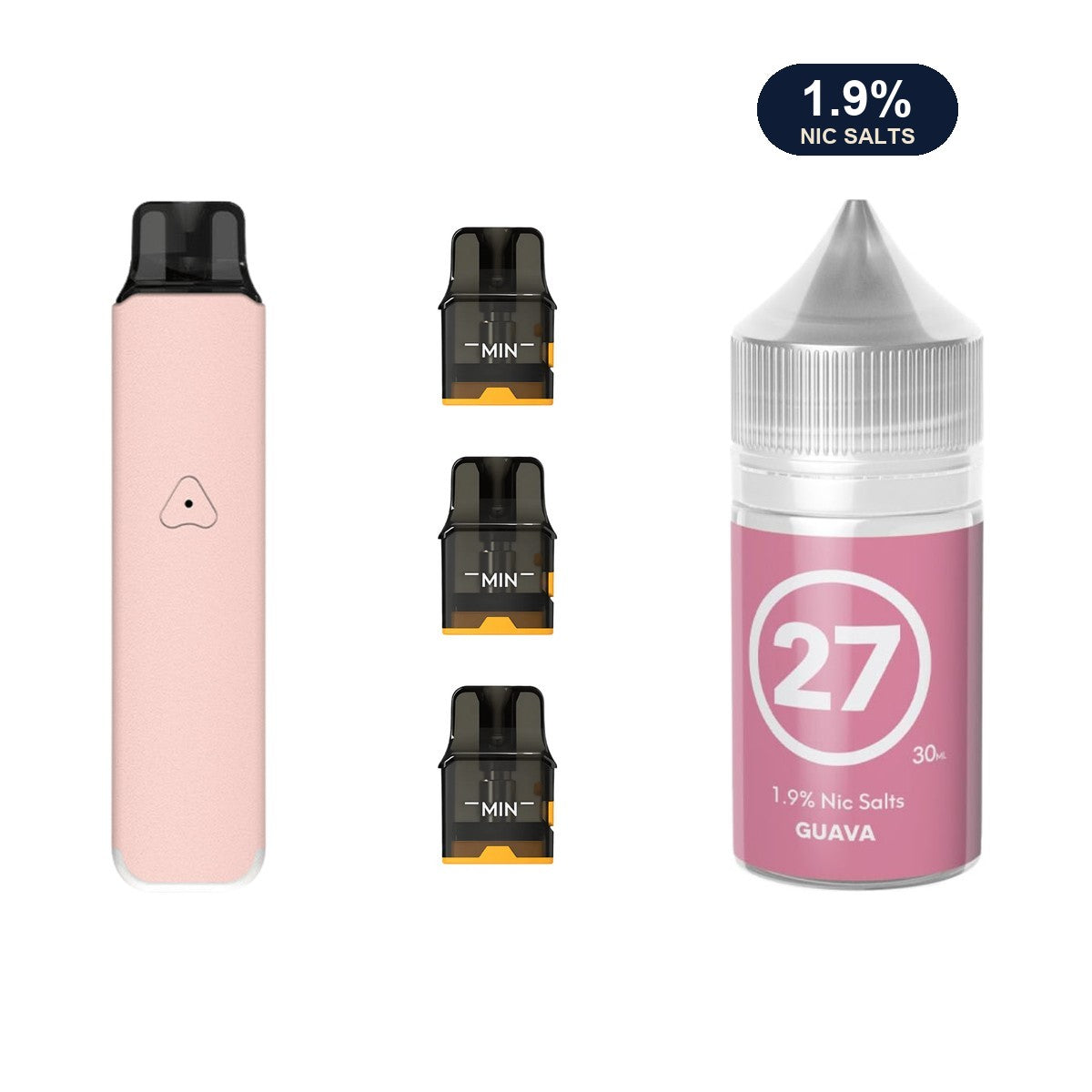 AirsPops Pro LITE bundle: Rosy Pink device, refillable pods and 313 Guava 1.9% e-liquid