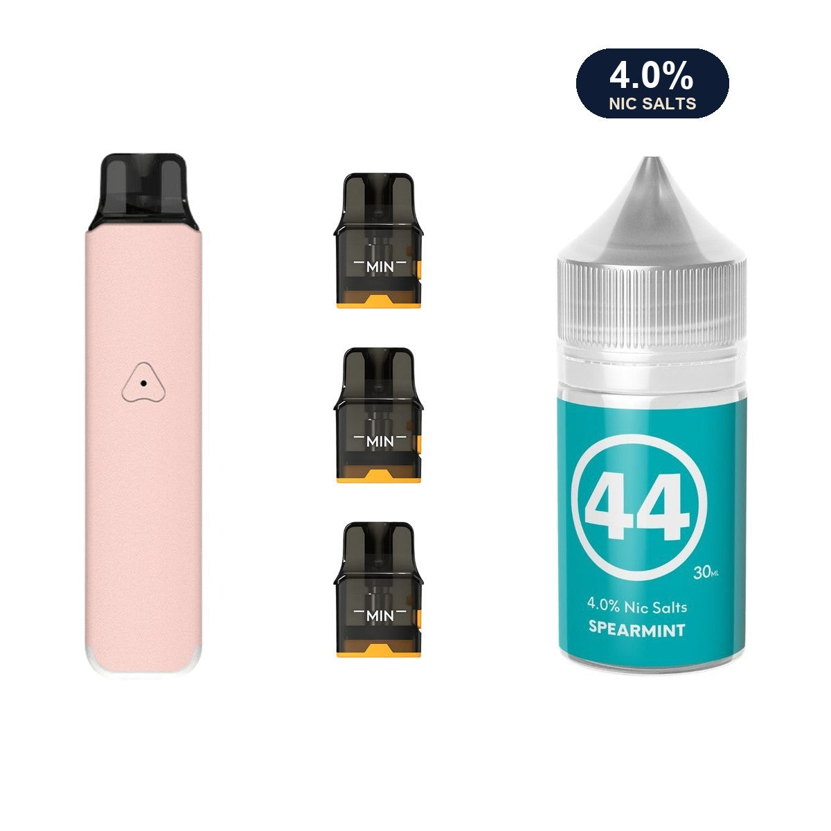 Rosy Pink AirsPops Pro LITE device, three refillable pods and 313 #44 Spearmint e-liquid