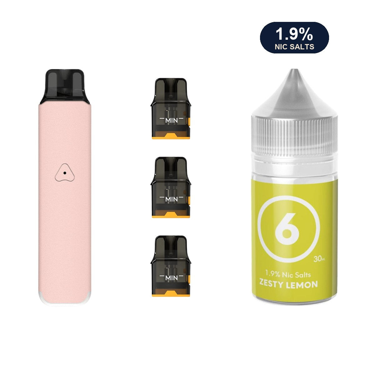AirsPops Pro LITE bundle: Rosy Pink device, refillable pods and 313 Zesty Lemon 1.9% e-liquid