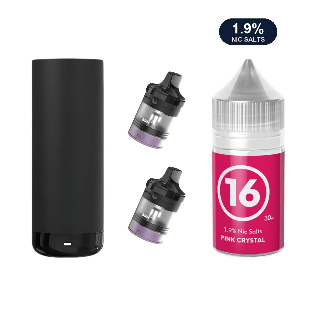 AirsPops XL refill bundle: Stealth Black device, two refillable pods and 313 Pink Crystal 1.9% e-liquid