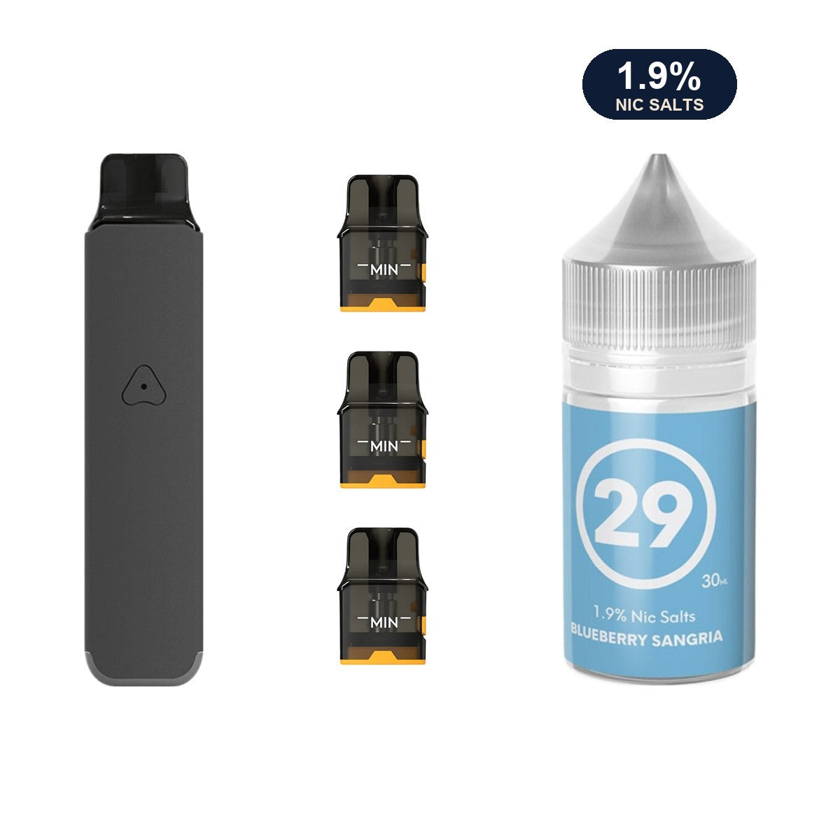 AirsPops Pro LITE bundle: Steel Grey device, refillable pods and 313 Blueberry Sangria 1.9% e-liquid