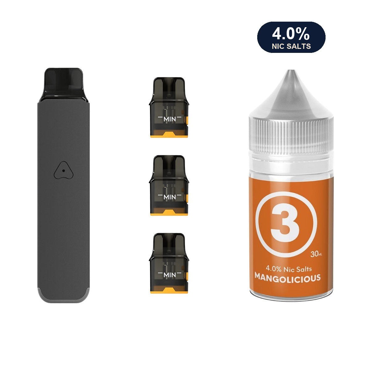 Steel Grey AirsPops Pro LITE device, three refillable pods and 313 #3 Mangolicious e-liquid