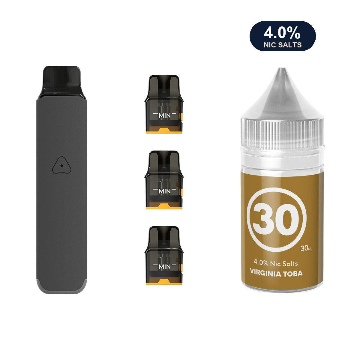 Steel Grey AirsPops Pro LITE device, three refillable pods and 313 #30 Virginia Toba e-liquid