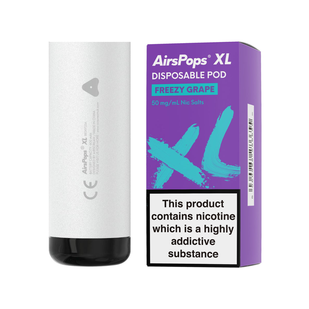 Storm Grey AirsPops XL device with Freezy Grape prefilled pod box