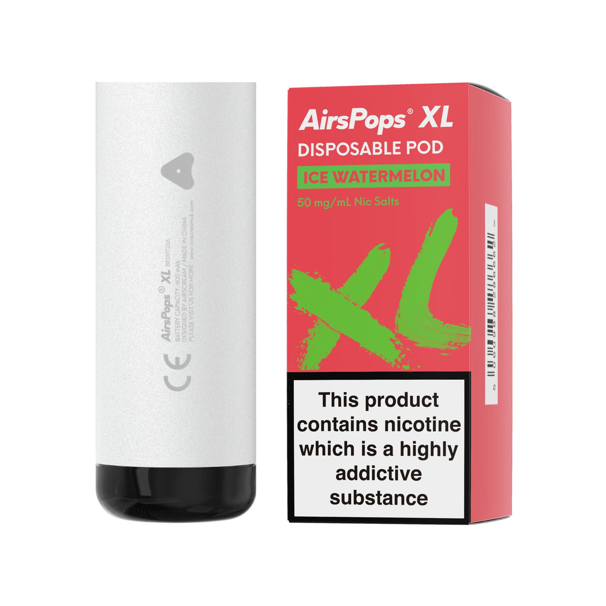 Storm Grey AirsPops XL device with Ice Watermelon prefilled pod box