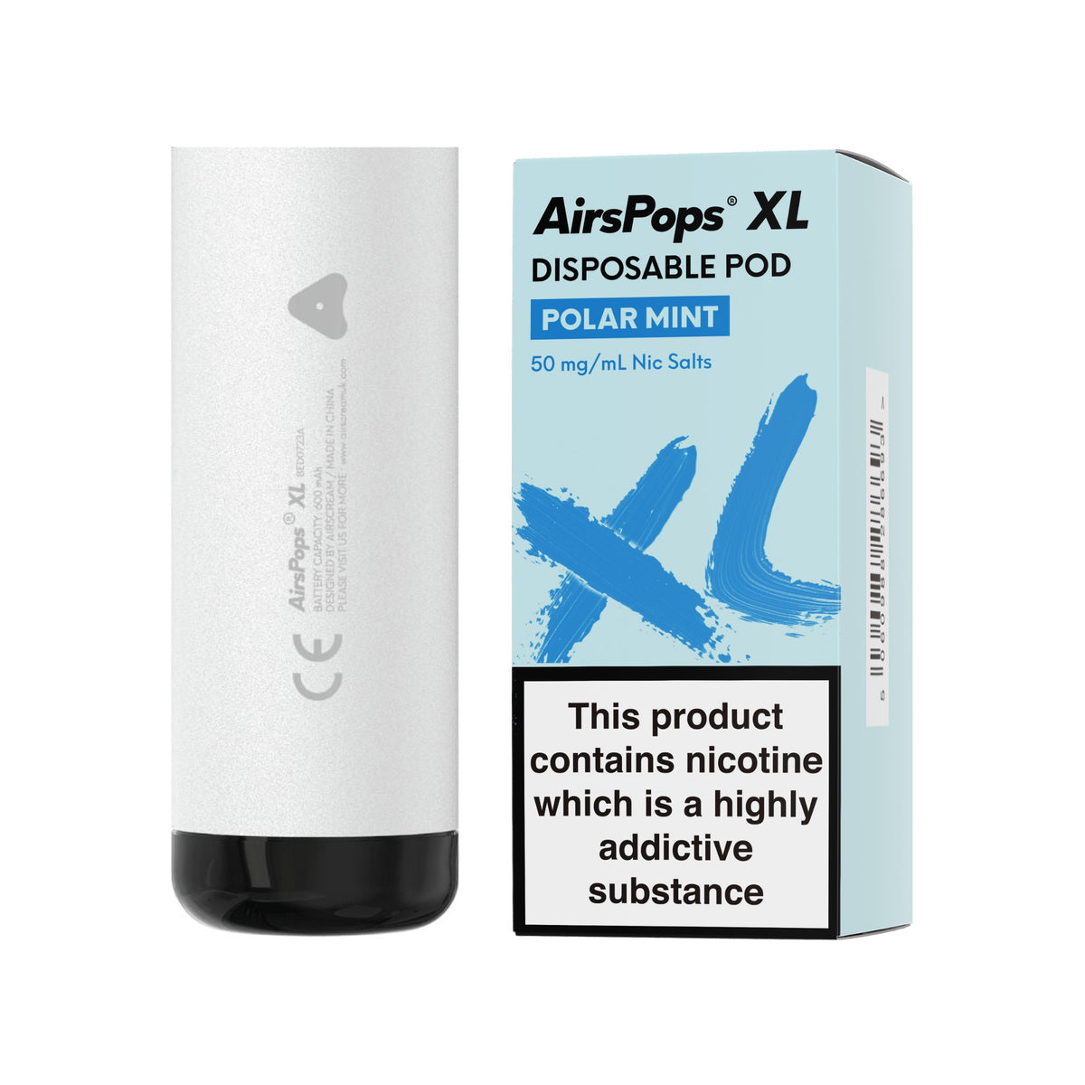 Storm Grey AirsPops XL device with Polar Mint prefilled pod box
