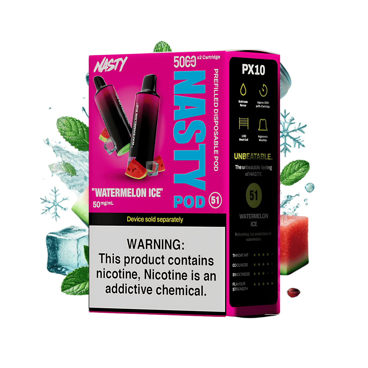 Watermelon Ice Nasty PX10 Prefilled Disposable Pods 2 - Pack - 5% | NASTY | Shop Buy Online | Cape Town, Joburg, Durban, South Africa