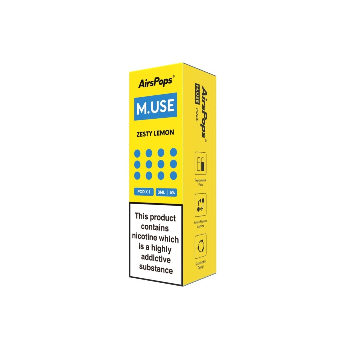 Zesty Lemon AirsPops M.USE Prefilled Pods 3ml - 5% | Airscream AirsPops | Shop Buy Online | Cape Town, Joburg, Durban, South Africa