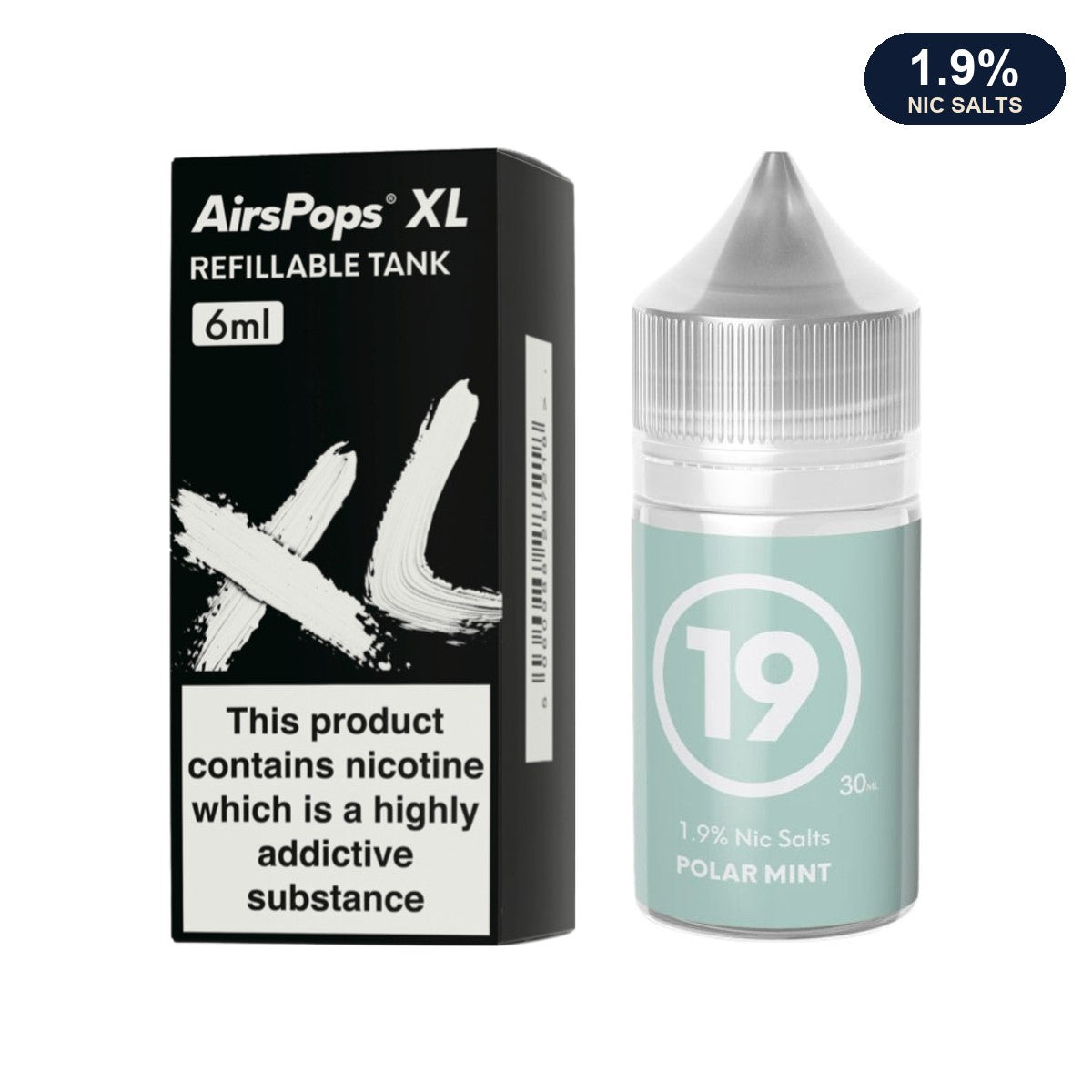 AirsPops XL refillable pod 6ml with 313 Polar Mint 1.9% e-liquid