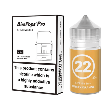 #22 Freezy Orange Airscream Pro II / LITE Refillable Pods & 313 AirsPops E - Liquid Bundle | Airscream AirsPops | Shop Buy Online | Cape Town, Joburg, Durban, South Africa