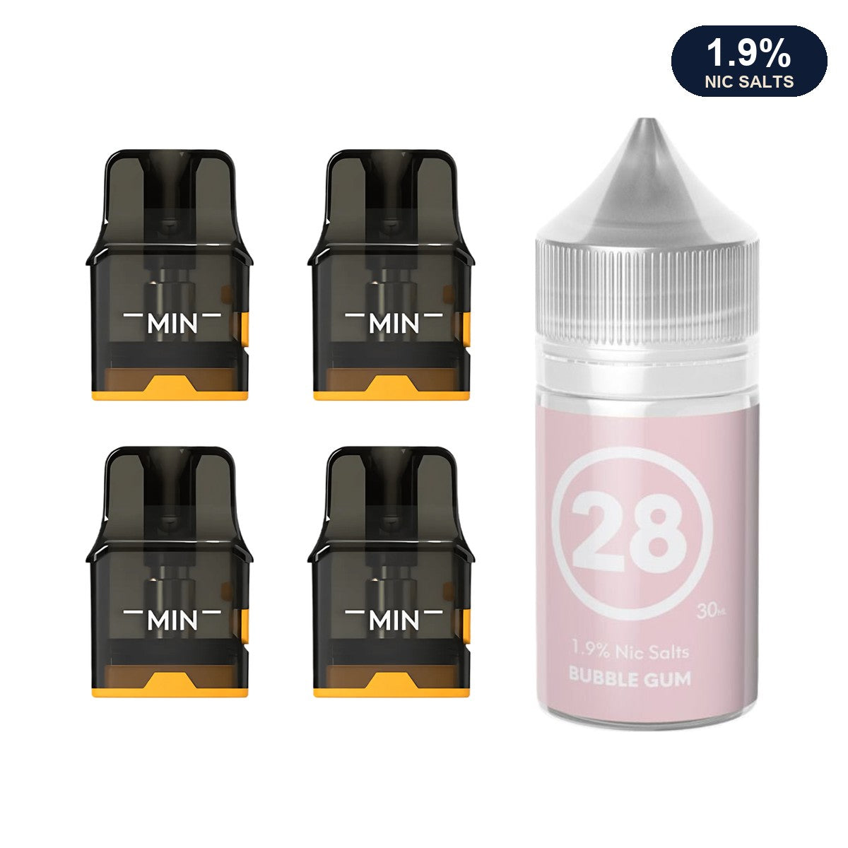 Four AirsPops Pro II / Pro LITE refillable pods with 313 Bubblegum 1.9% e-liquid