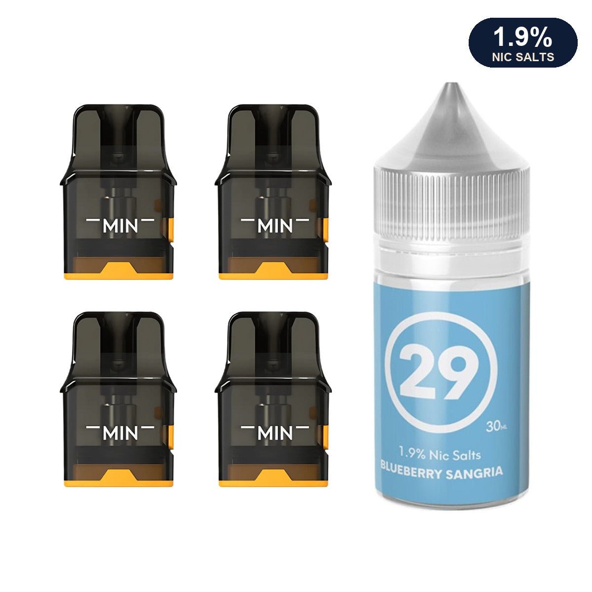 Four AirsPops Pro II / Pro LITE refillable pods with 313 Blueberry Sangria 1.9% e-liquid
