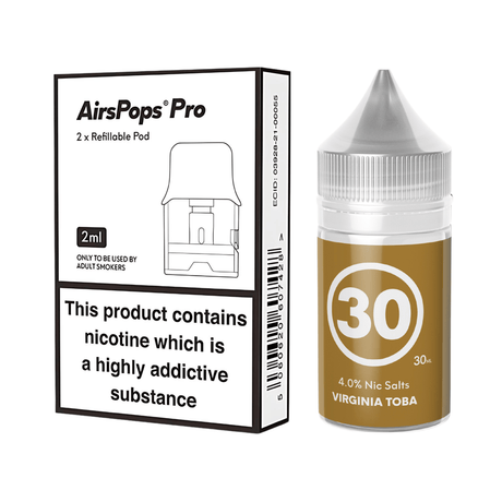 #30 Virginia Toba Airscream Pro II / LITE Refillable Pods & 313 AirsPops E - Liquid Bundle | Airscream AirsPops | Shop Buy Online | Cape Town, Joburg, Durban, South Africa