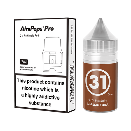 #31 Classic Toba Airscream Pro II / LITE Refillable Pods & 313 AirsPops E - Liquid Bundle | Airscream AirsPops | Shop Buy Online | Cape Town, Joburg, Durban, South Africa