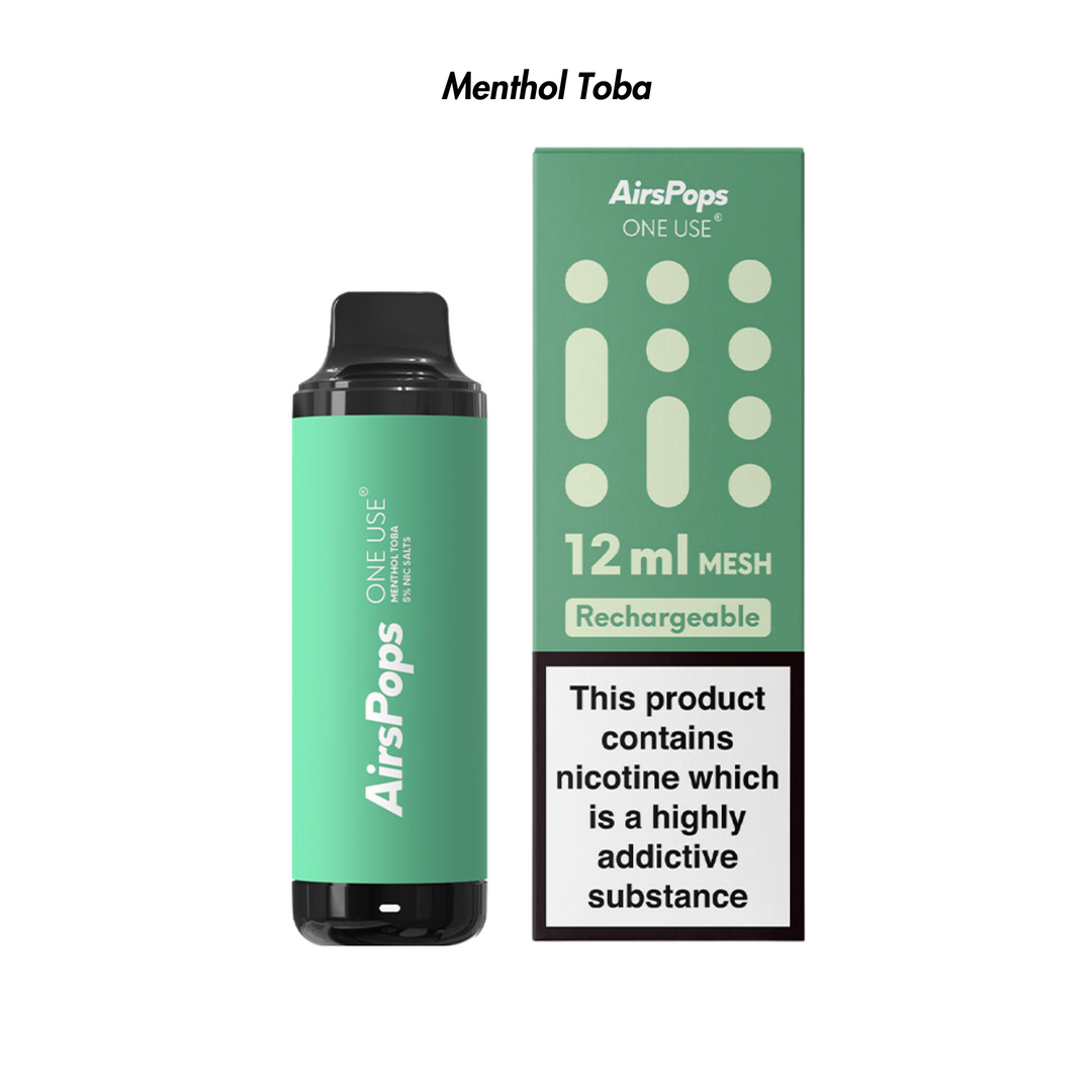 Menthol Toba AirsPops ONE USE 12ml Disposable from The Smoke Organic Store with Fast Delivery in South Africa