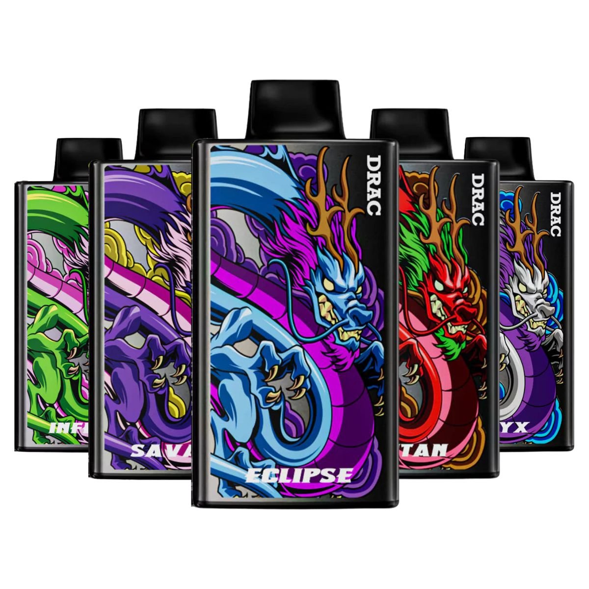 Top Selling flavours of the Nasty Bar Dragon 25k Disposable Vape on a white background