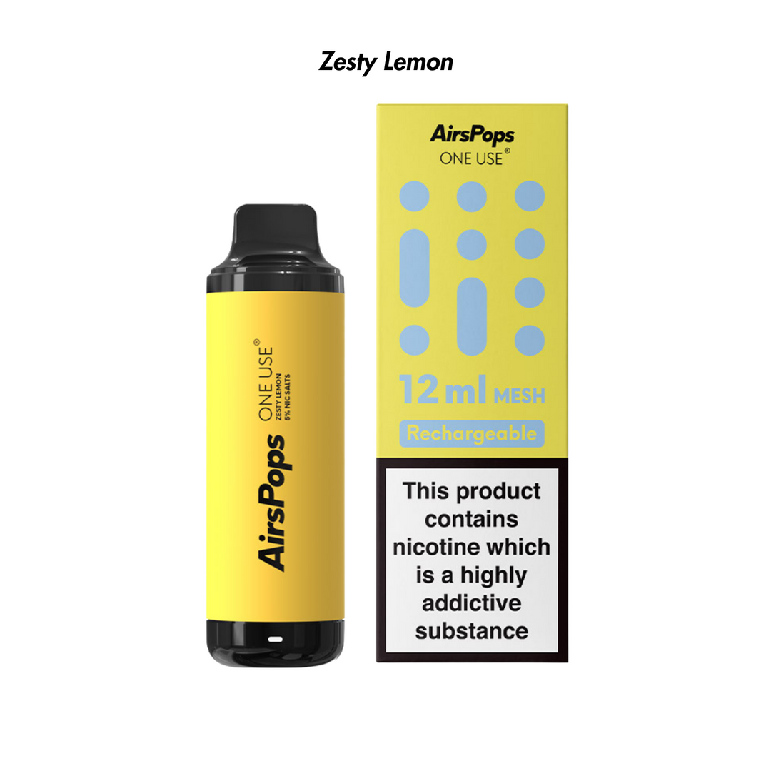 Zesty Lemon AirsPops ONE USE 12ml Disposable from The Smoke Organic Store with Fast Delivery in South Africa
